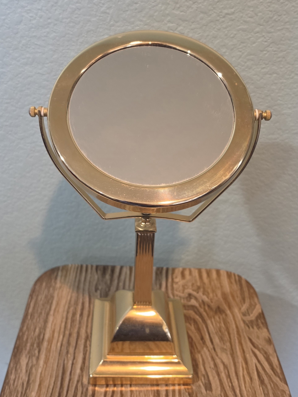 Vtg Brass Dual Sided Magnify Swivel Vanity Makeup Mirror Fluted Pedestal Base